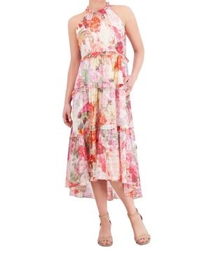 NWOT - Vince Camuto Floral Chiffon Ruffle-Tier High Low Dress